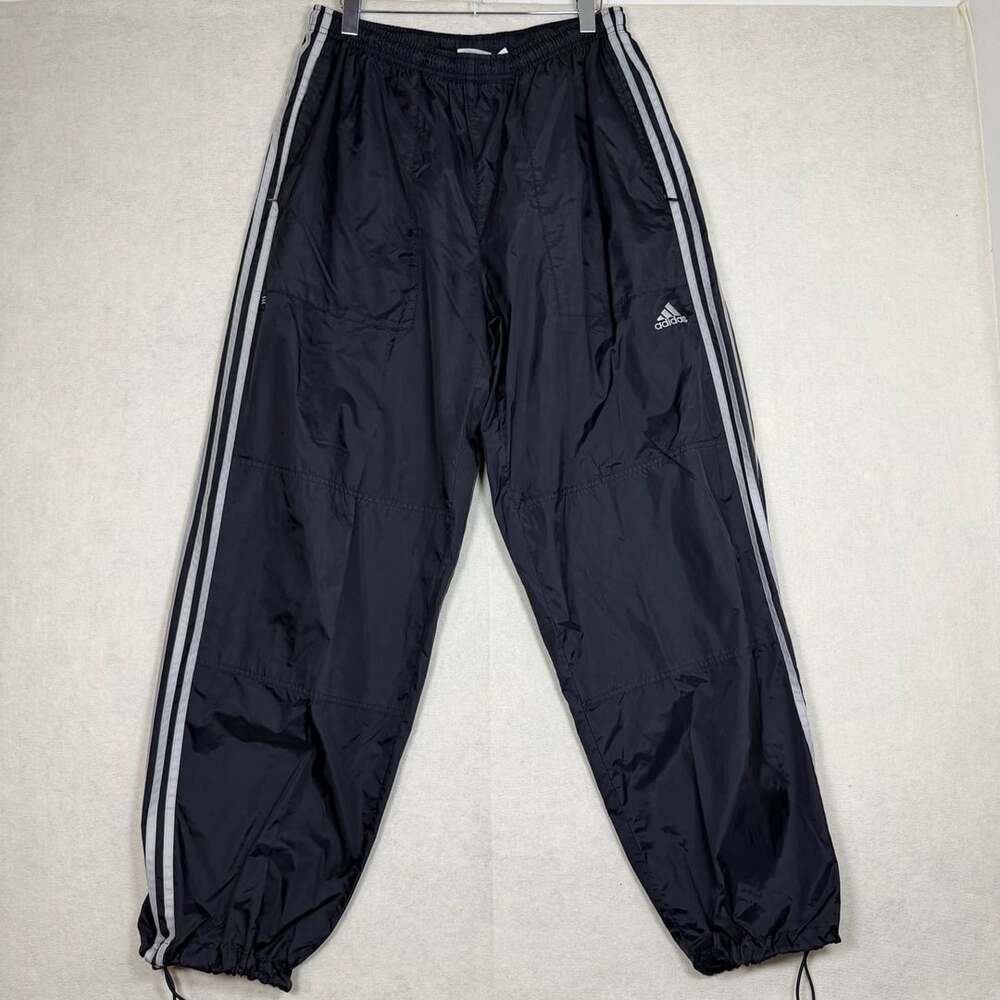 Vintage Adidas Pants Mens XL Black White 3 Stripe Nylon Windbreaker Track 90s